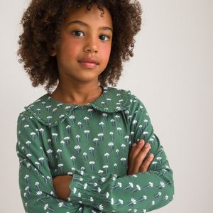 T-shirt met Claudinekraag en lange mouwen, bloemenprint LA REDOUTE COLLECTIONS. Katoen materiaal. Maten 14 jaar - 156 cm. Groen kleur