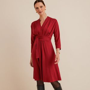 Wijd uitlopende jurk, soepel tricot, 3/4 mouwen ANNE WEYBURN. Viscose materiaal. Maten 48 FR - 46 EU. Rood kleur