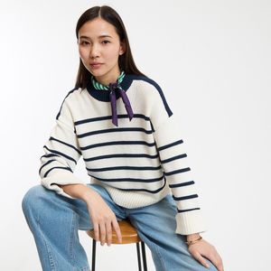 Trui met ronde hals in grof tricot LA REDOUTE COLLECTIONS. Katoen materiaal. Maten M. Blauw kleur
