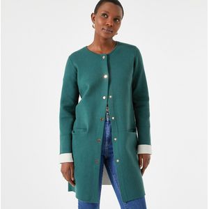 Lang vest in fijn tricot, knoopsluiting ANNE WEYBURN. Viscose materiaal. Maten 46/48 FR - 44/46 EU. Groen kleur