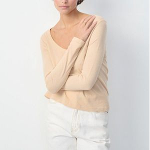 T-shirt met V-hals en lange mouwen GAMIPY AMERICAN VINTAGE. Katoen materiaal. Maten S. Beige kleur