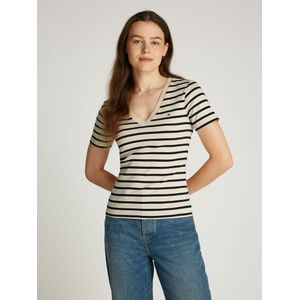 Gestreepte T-shirt met V-hals TOMMY HILFIGER. Katoen materiaal. Maten L. Beige kleur