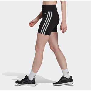 Sportshort hoge taille Essentials 3 stripes adidas Performance. Polyester materiaal. Maten XS. Zwart kleur