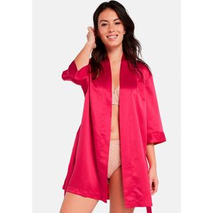 Kimono met lange mouwen Glam Chic SANS COMPLEXE. Satijn materiaal. Maten L. Roze kleur