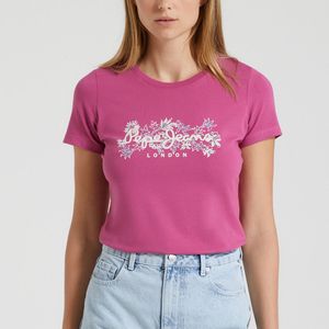 T-shirt met korte mouwen en motief PEPE JEANS. Katoen materiaal. Maten S. Roze kleur