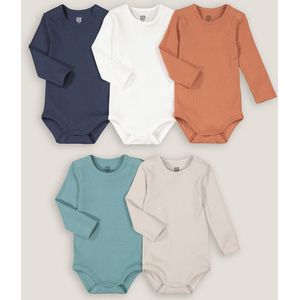 Set van 5 rompers met lange mouwen LA REDOUTE COLLECTIONS. Katoen materiaal. Maten 2 jaar - 86 cm. Beige kleur