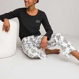 Pyjama met lange mouwen LA REDOUTE COLLECTIONS. Katoen materiaal. Maten 50/52 FR - 48/50 EU. Zwart kleur