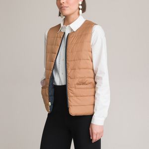 Omkeerbare bodywarmer, ritssluiting ANNE WEYBURN. Polyester materiaal. Maten 54 FR - 52 EU. Kastanje kleur