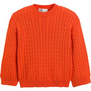 Trui met ronde hals, kabeltricot in merinoswol ROSEANNA x LA REDOUTE. Wol materiaal. Maten L. Oranje kleur