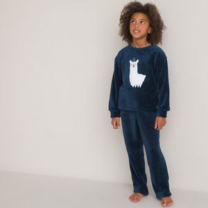 Pyjama in fleece met lama motief in sherpa LA REDOUTE COLLECTIONS. Katoen materiaal. Maten 8 jaar - 126 cm. Blauw kleur