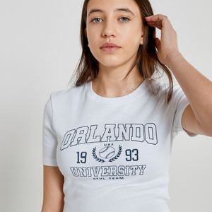 Set van 2 cropped T-shirts, motief 'campus' LA REDOUTE COLLECTIONS. Katoen materiaal. Maten M. Blauw kleur