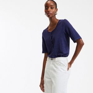T-shirt in linnen met korte mouwen LA REDOUTE COLLECTIONS. Linnen materiaal. Maten M. Blauw kleur