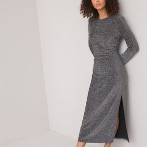 Lange jurk met pailletten, decolleté achteraan LA REDOUTE COLLECTIONS. Polyester materiaal. Maten 38 FR - 36 EU. Zilver kleur