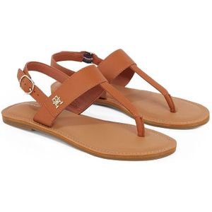 Platte leren teensandalen TOMMY HILFIGER. Leer materiaal. Maten 40. Kastanje kleur