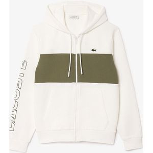 Zip-up hoodie, color block, in molton LACOSTE. Katoen materiaal. Maten M. Wit kleur