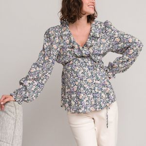 Wikkelblouse voor zwangerschap, met volants LA REDOUTE COLLECTIONS. Viscose materiaal. Maten 38 FR - 36 EU. Zwart kleur