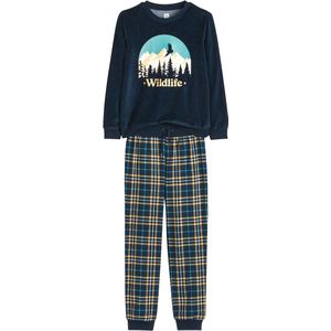 Pyjama in fluweel en flanel, bergmotief en ruiten LA REDOUTE COLLECTIONS. Fluweel materiaal. Maten 10 jaar - 138 cm. Blauw kleur