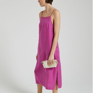 Halflange jurk in linen met smalle bandjes VERA SUNSET DES PETITS HAUTS. Linnen materiaal. Maten 2(M). Roze kleur