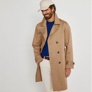 Lange trenchcoat met gekruiste kraag, wikkelmodel, tussenseizoen LA REDOUTE COLLECTIONS. Katoen materiaal. Maten XXL. Beige kleur