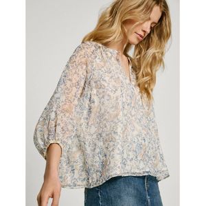 Bedrukte soepele blouse PEPE JEANS. Polyester materiaal. Maten XS. Beige kleur