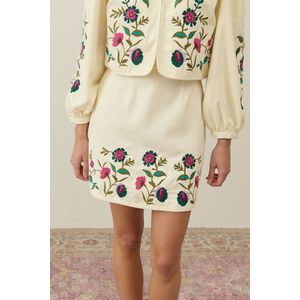 Geborduurde korte uitlopende rok MAE LOUISE MISHA. Katoen materiaal. Maten 36 FR - 34 EU. Beige kleur