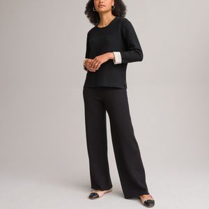 Wijde broek in tricot ANNE WEYBURN. Viscose materiaal. Maten 34 FR - 32 EU. Zwart kleur