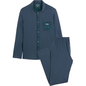 Lange pyjama met hemdkraag ATHENA. Katoen materiaal. Maten S. Blauw kleur