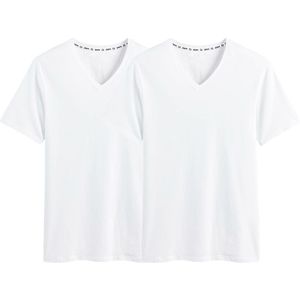 Set van 2 t-shirts met V-hals, in biokatoen DIM. Katoen materiaal. Maten M. Wit kleur