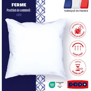 Hoofdkussen FERM- Stevig & Anti-mijt DODO.  materiaal. Maten 60 x 60 cm. Wit kleur
