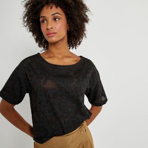 T-shirt met boothals, in guipure LA REDOUTE COLLECTIONS. Polyester materiaal. Maten L. Zwart kleur