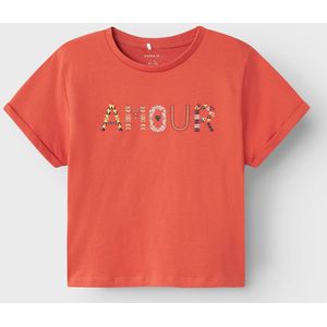 T-shirt met korte mouwen 8-14 jaar NAME IT. Katoen materiaal. Maten 8 jaar - 126 cm. Oranje kleur