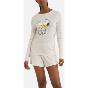 Geribde pyjashort met lange mouwen Snoopy SNOOPY. Katoen materiaal. Maten S. Beige kleur