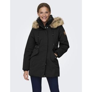 Parka met kap ONLY. Polyester materiaal. Maten S. Zwart kleur