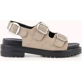 Sandalen in fluweelleer Haliza COSMOPARIS. Leer materiaal. Maten 38. Kastanje kleur