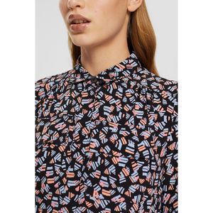 Bedrukte blouse met korte mouwen en hemdskraag ESPRIT. Viscose materiaal. Maten M. Zwart kleur