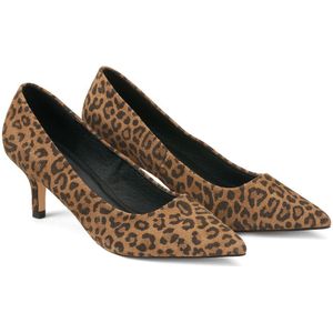 Pumps met naaldhak in leer, luipaardmotief LA REDOUTE COLLECTIONS PLUS. Leer materiaal. Maten 37. Kastanje kleur