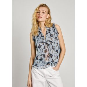 Mouwloze blouse met ruches PEPE JEANS. Polyester materiaal. Maten XS. Blauw kleur