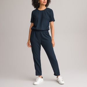 Jumpsuit in reliëfstof ANNE WEYBURN. Polyester materiaal. Maten 38 FR - 34 EU. Blauw kleur