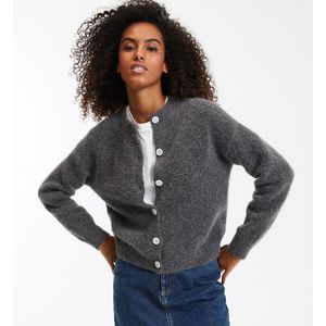 Vest met ronde hals, tricot van wolmix LA REDOUTE COLLECTIONS. Wol materiaal. Maten S. Grijs kleur