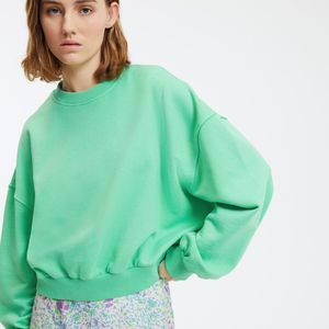Kort, loszittend sweatshirt met ronde hals LA REDOUTE COLLECTIONS. Katoen materiaal. Maten XL. Groen kleur
