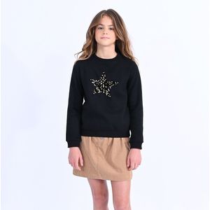Sweater met ronde hals, ster in zecchino's, in molton MOLLY BRACKEN GIRL. Geruwd molton materiaal. Maten 10 jaar - 138 cm. Zwart kleur