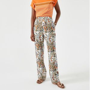 Wijde broek met bloemenprint ANNE WEYBURN. Viscose materiaal. Maten 48 FR - 46 EU. Groen kleur