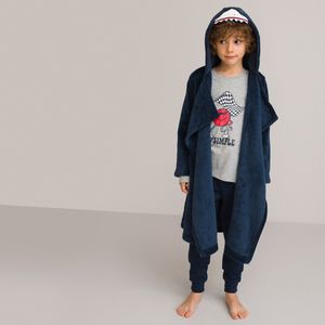 Plaid met mouwen en kap in fleece, haaienmotief LA REDOUTE COLLECTIONS. Polyester materiaal. Maten 3/5 jaar - 94/108 cm. Blauw kleur