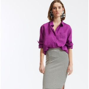 Losjes vallend linnen overhemd, Signature MARLENE LA REDOUTE COLLECTIONS. Linnen materiaal. Maten 36 FR - 34 EU. Violet kleur