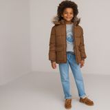 Warme donsjas met kap, afneembare boord LA REDOUTE COLLECTIONS. Polyester materiaal. Maten 7 jaar - 120 cm. Kastanje kleur