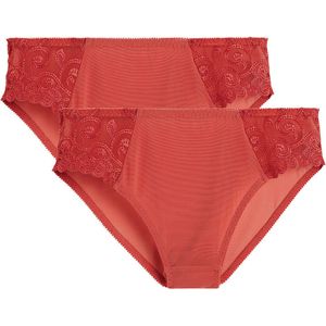 Set van 2 Slips in effen tule en geborduurde tule Lyssa ANNE WEYBURN. Tule materiaal. Maten 50/52 FR - 48/50 EU. Oranje kleur