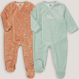 Set van 2 pyjama's in fluweel, mountain LA REDOUTE COLLECTIONS. Katoen materiaal. Maten 0 mnd - 50 cm. Kastanje kleur