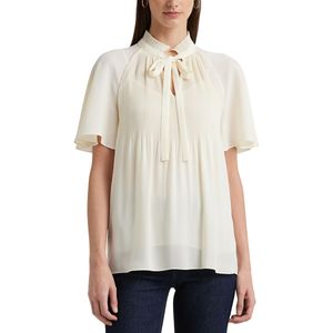 Blouse met korte mouwen en lavallière  Adar LAUREN RALPH LAUREN. Polyester materiaal. Maten L. Beige kleur