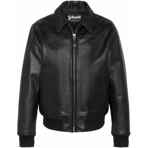 Kort jasje met hemdskraag, tussenseizoen SCHOTT. Leer materiaal. Maten 3XL. Zwart kleur