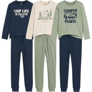 Set van 3 pyjama's  in jersey, bedrukt met tekst en bergenprint LA REDOUTE COLLECTIONS. Katoen materiaal. Maten 5 jaar - 108 cm. Groen kleur